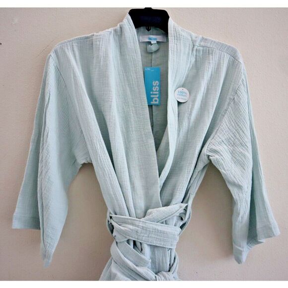 Bliss BS7185D Women's Sz L/XL Light Green Zen Garden 100% Cotton Spa Robe - Picture 3 of 10